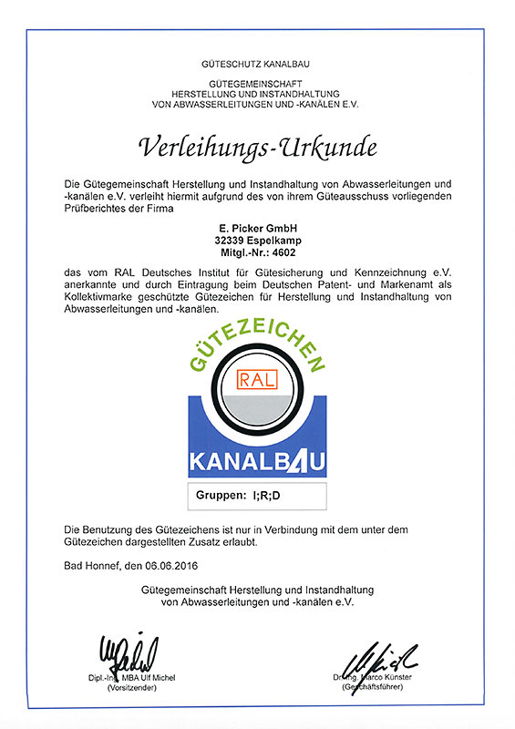 Verleihungsurkunde 2016